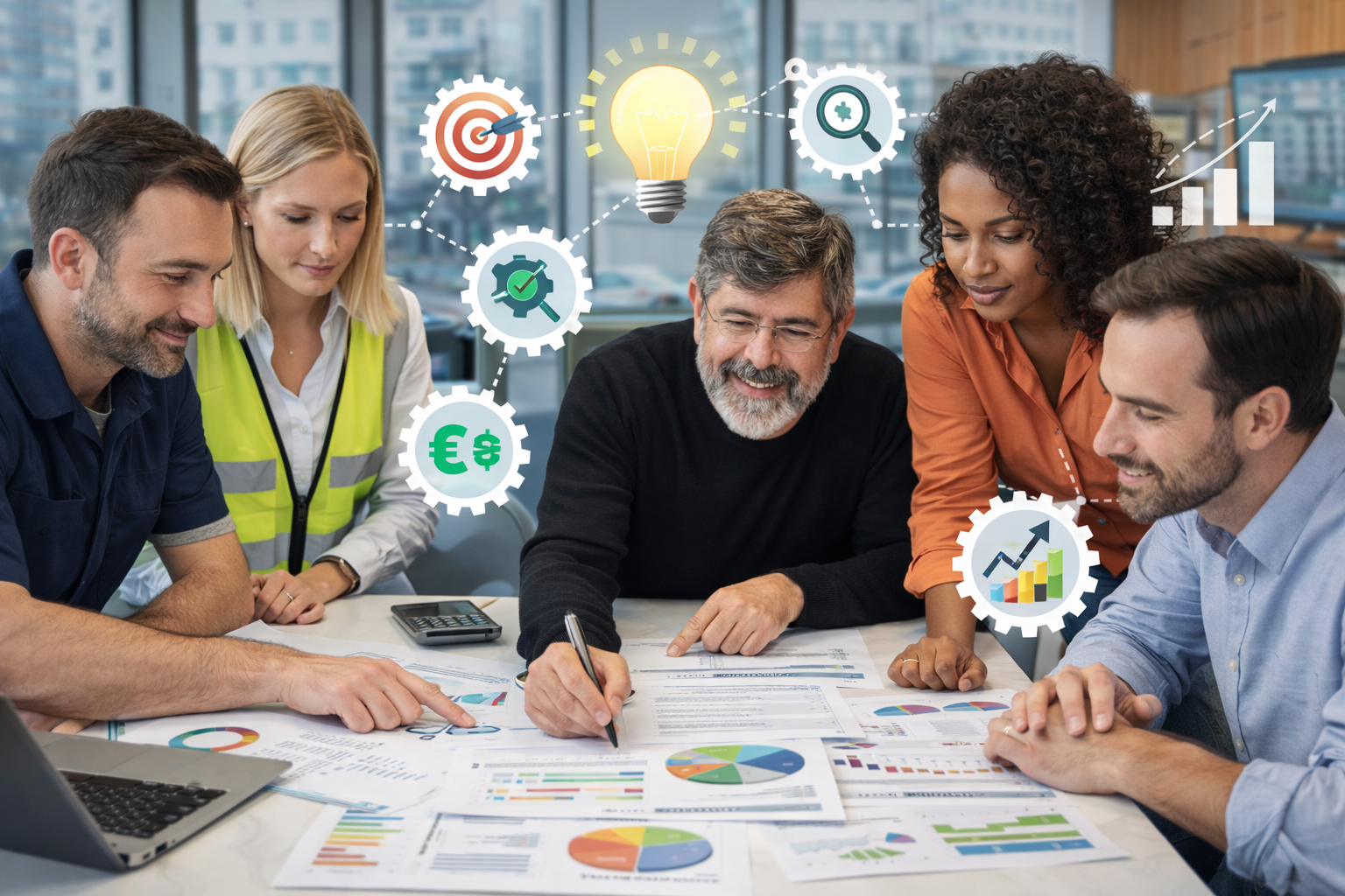 Equipo revisando procesos y objetivos de negocio